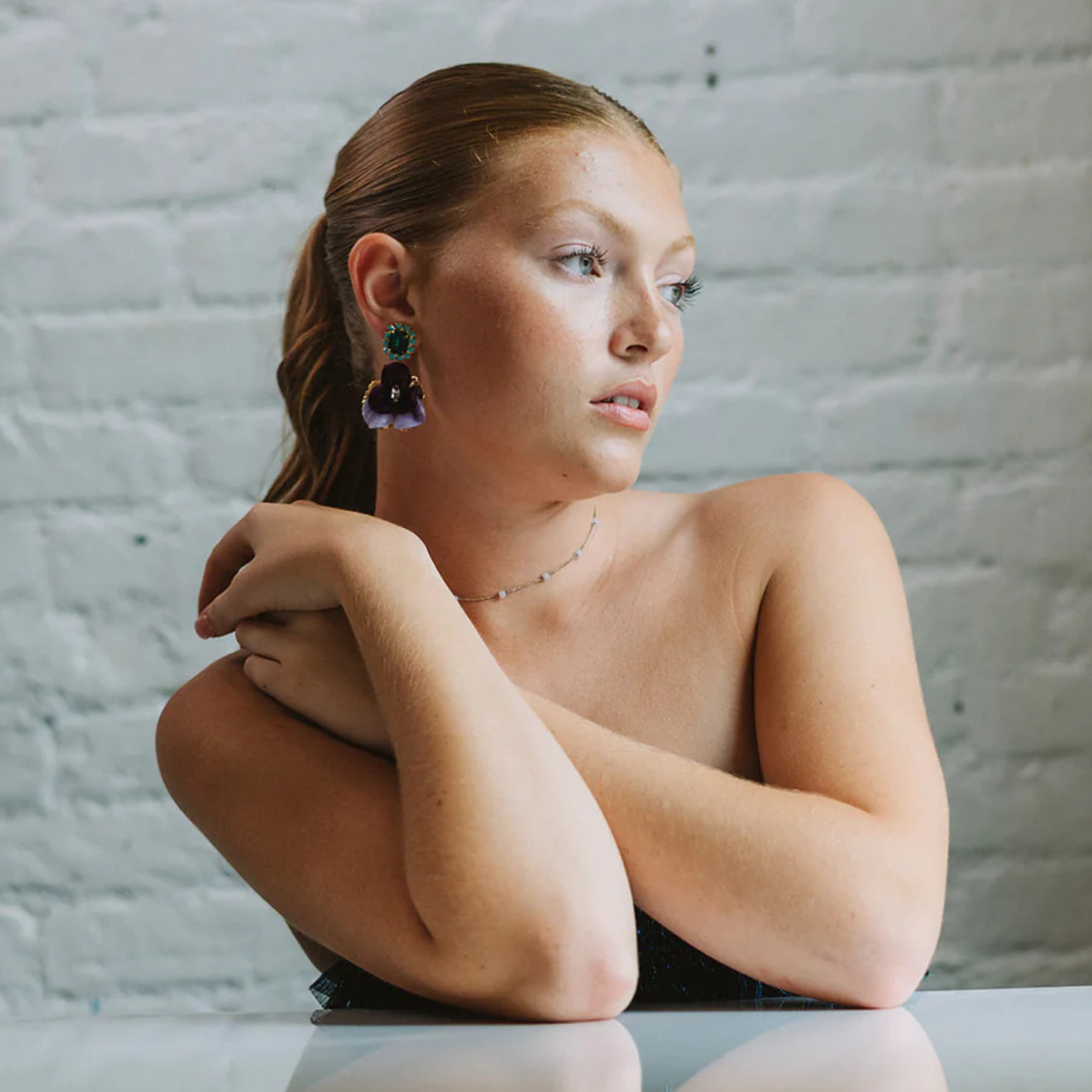 Pansy Drop Earrings - Purple & Green
