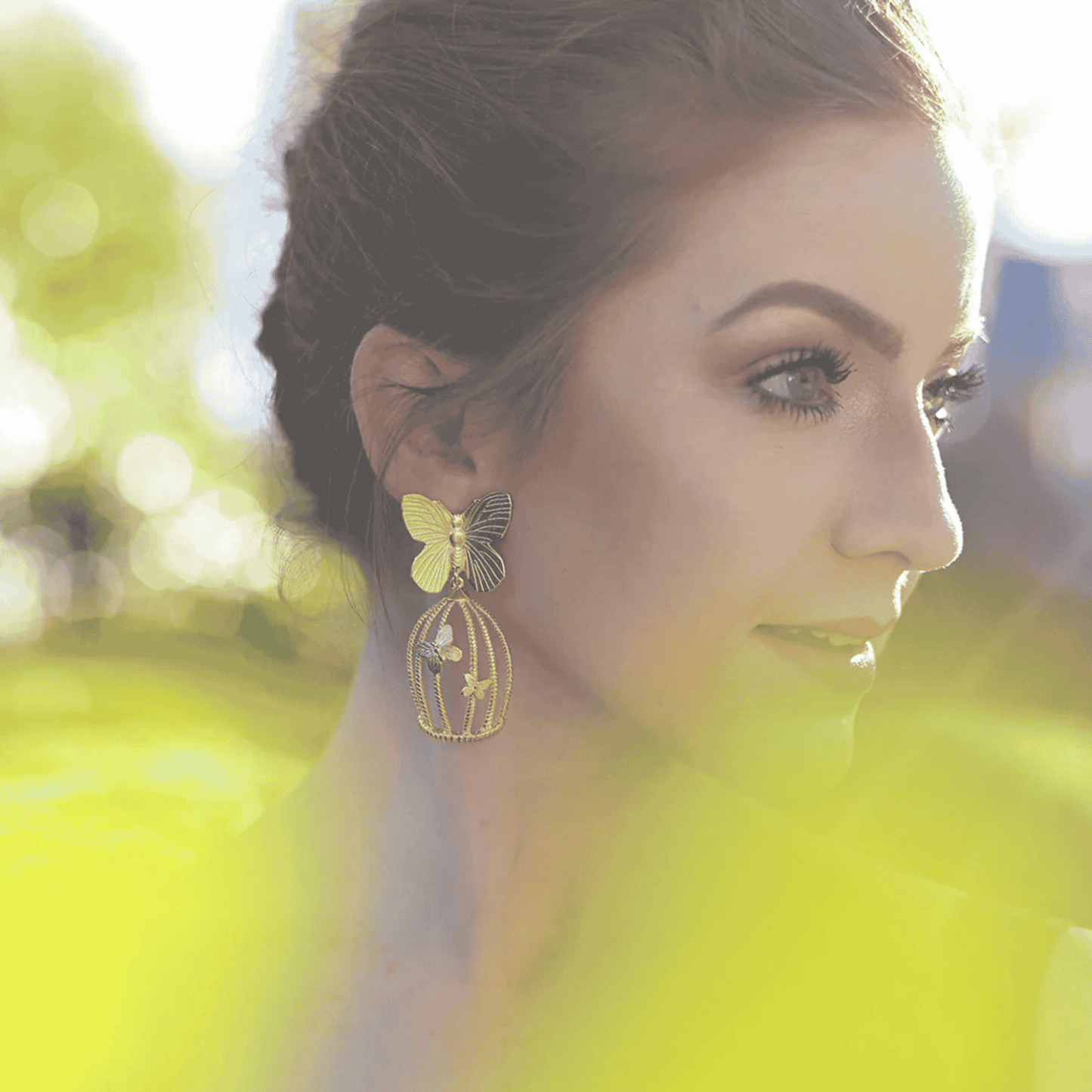 Gold Butterfly Bird Cage Earrings