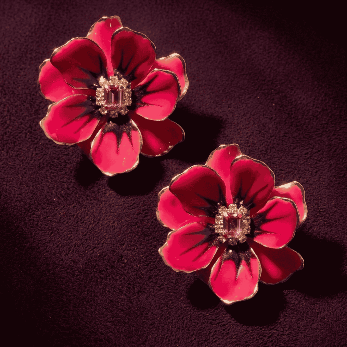 Jewel Box Floral Earrings - Neon Pink