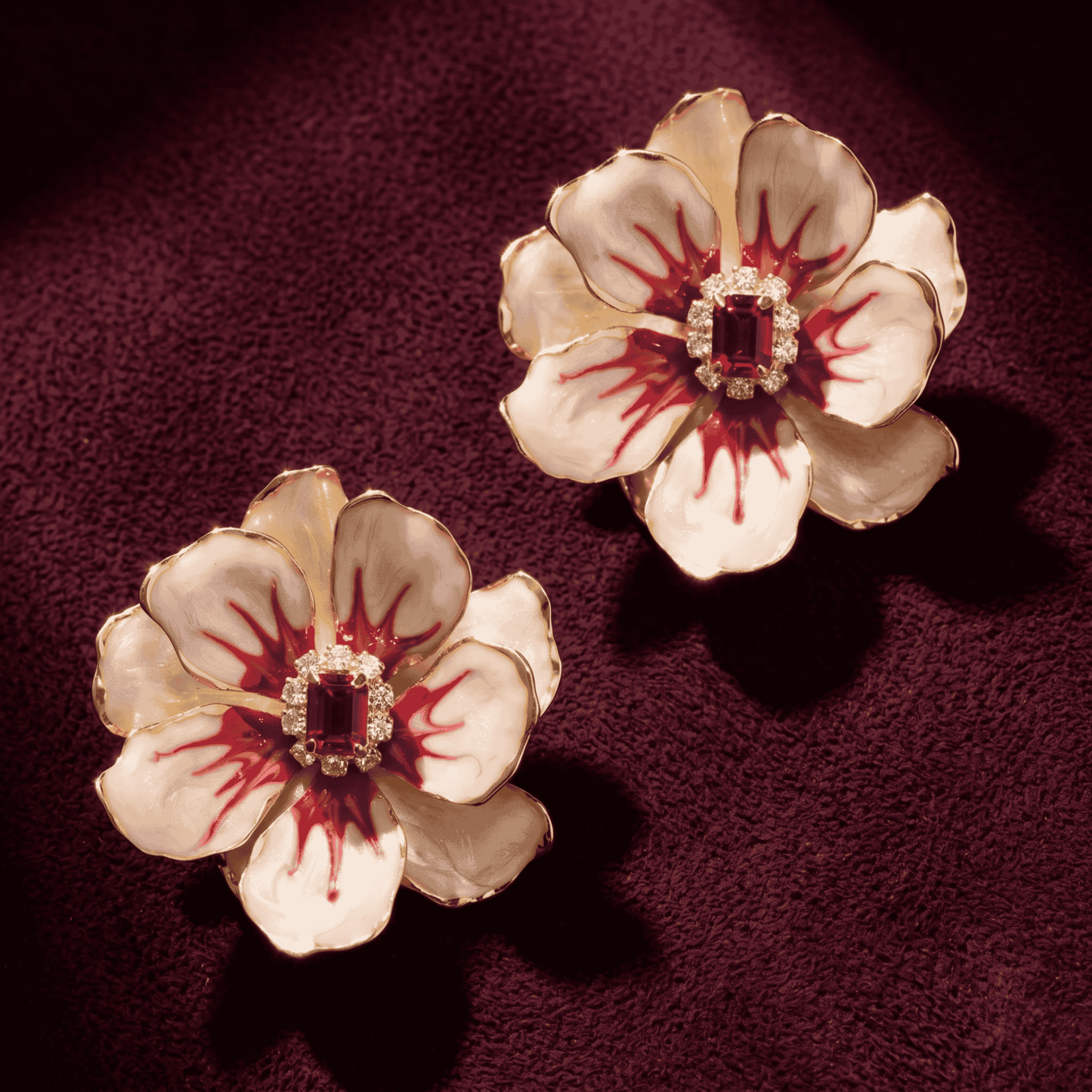 Jewel Box Floral Earrings - Red & White Hibiscus
