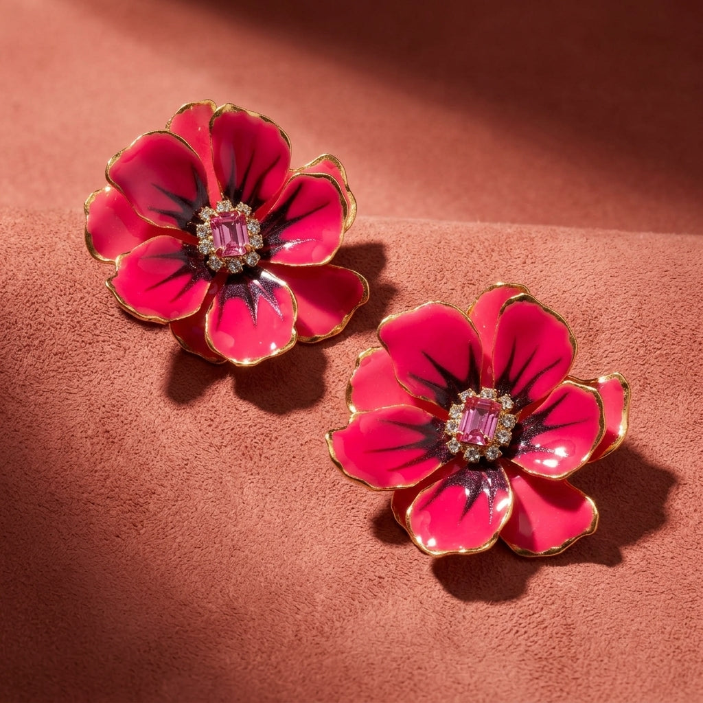 Jewel Box Floral Earrings - Neon Pink