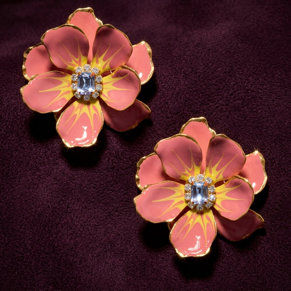 Jewel Box Floral Earrings - Peach