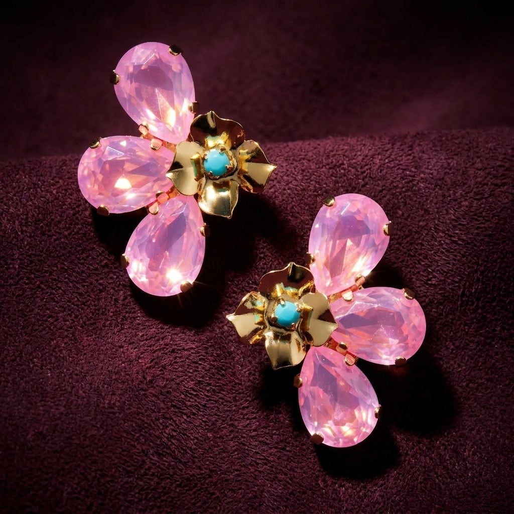 Marigold Crystal Floral Stud Earrings - Bubblegum