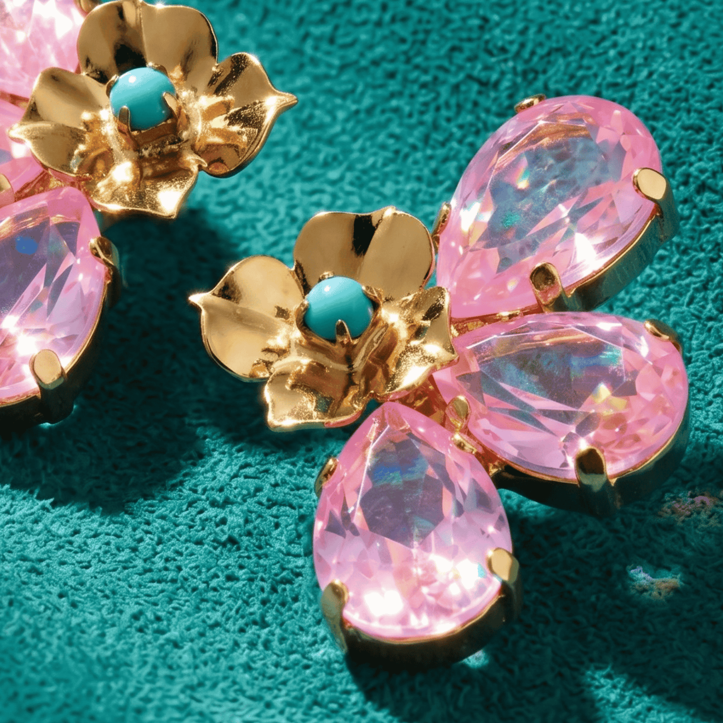 Marigold Crystal Floral Stud Earrings - Bubblegum