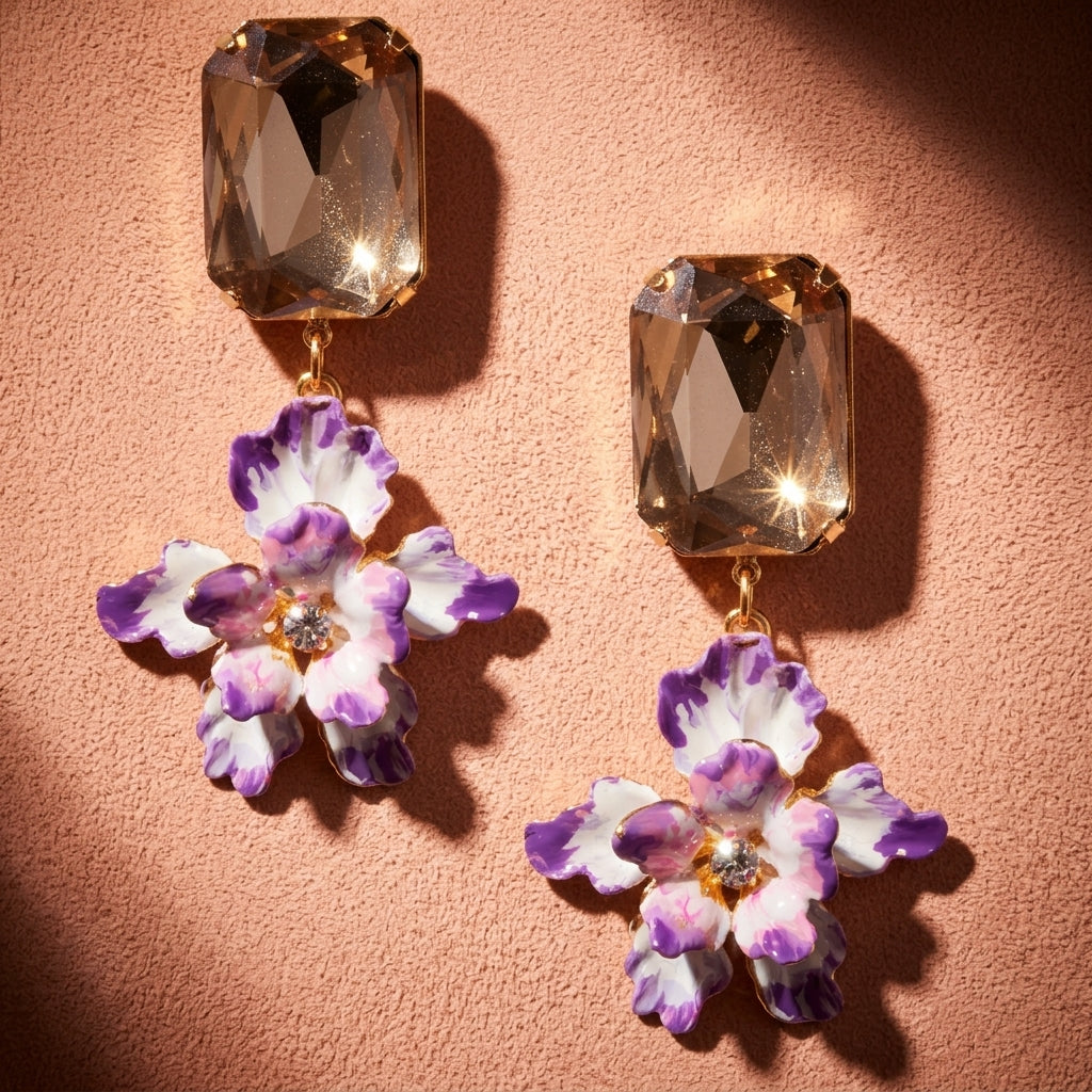Paris Drop Earrings - Violet & Champagne