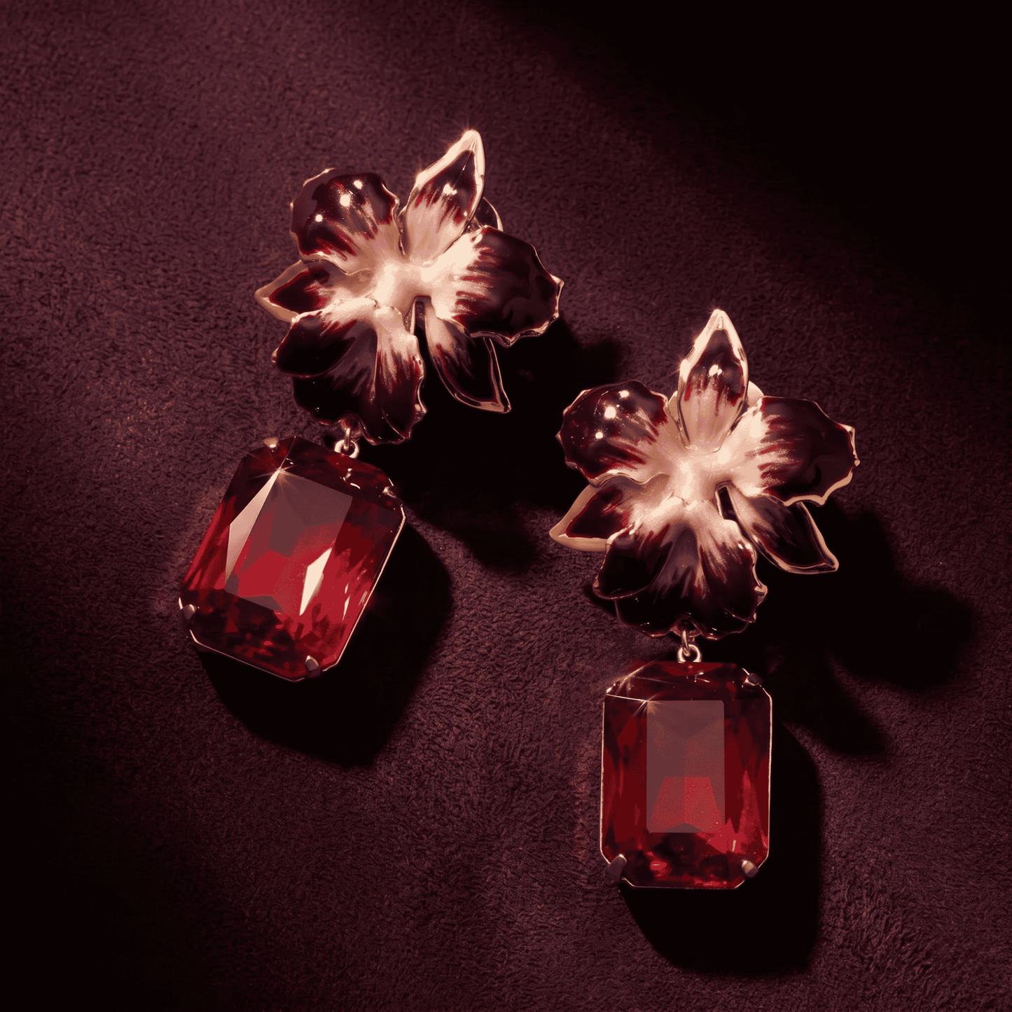 Vanilla Orchid Jeweled Drop Earrings - Ruby Red