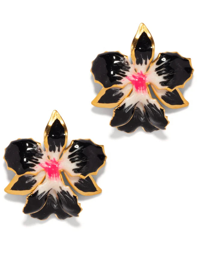 Vanilla Orchid Stud Earrings - Black & Hot Pink