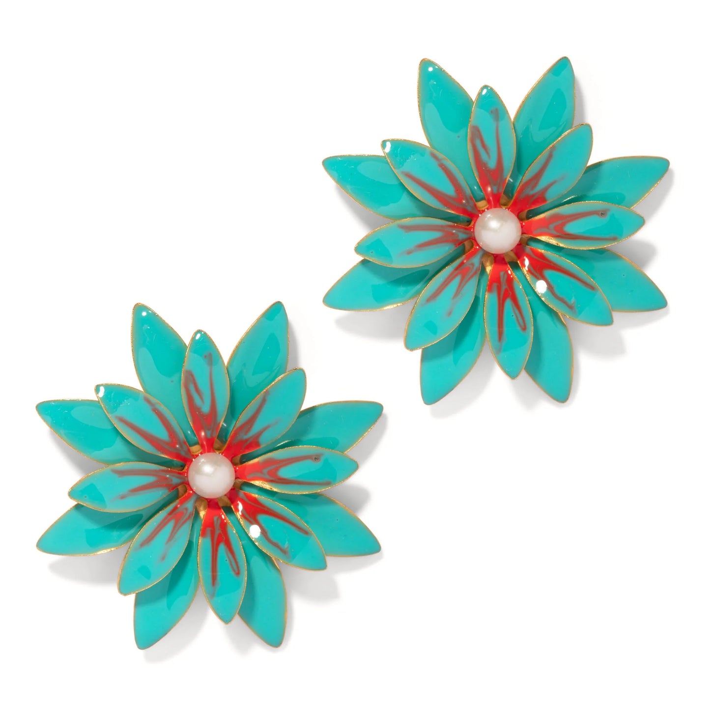 Turquoise Enamel Azalea Earrings. 1 of 7.