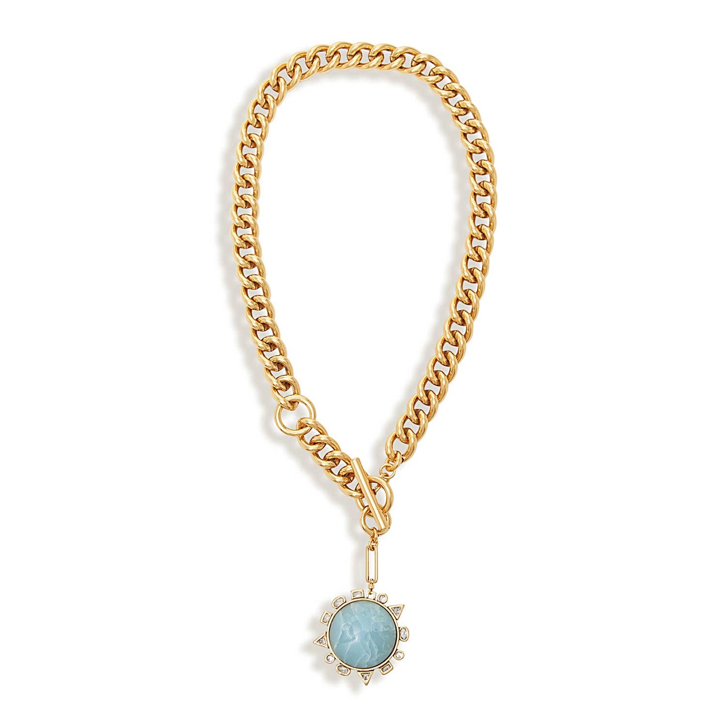 Odyssey Necklace Gold with Baby Blue Stone. 1 of 5.