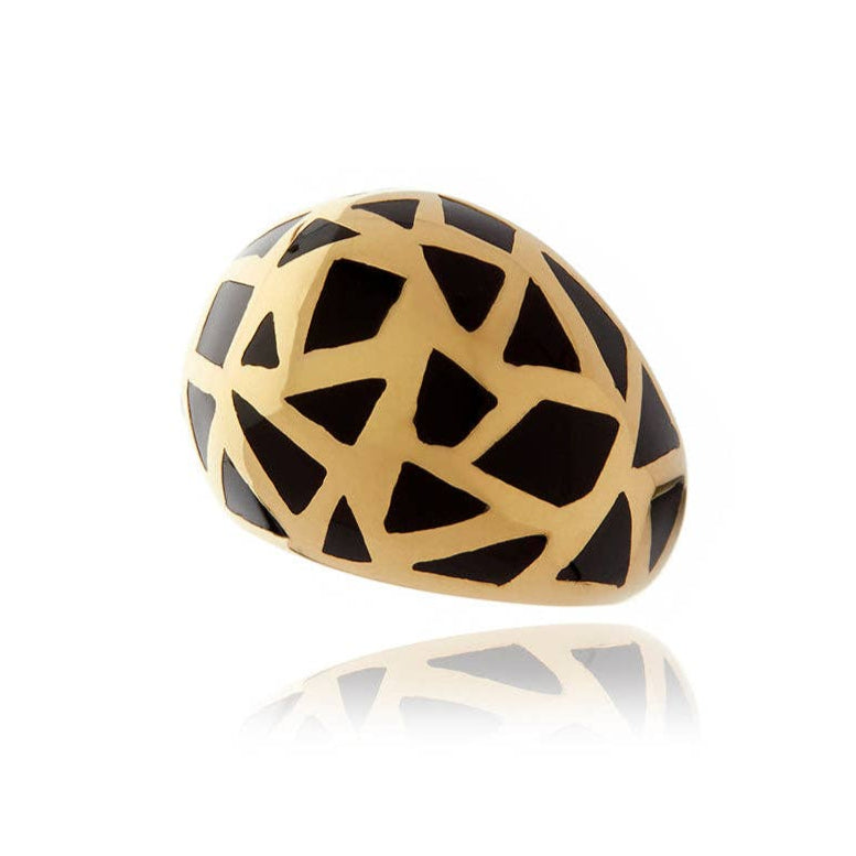 Les Racines Gold and Onyx Ceramic Ring. 1 of 4.