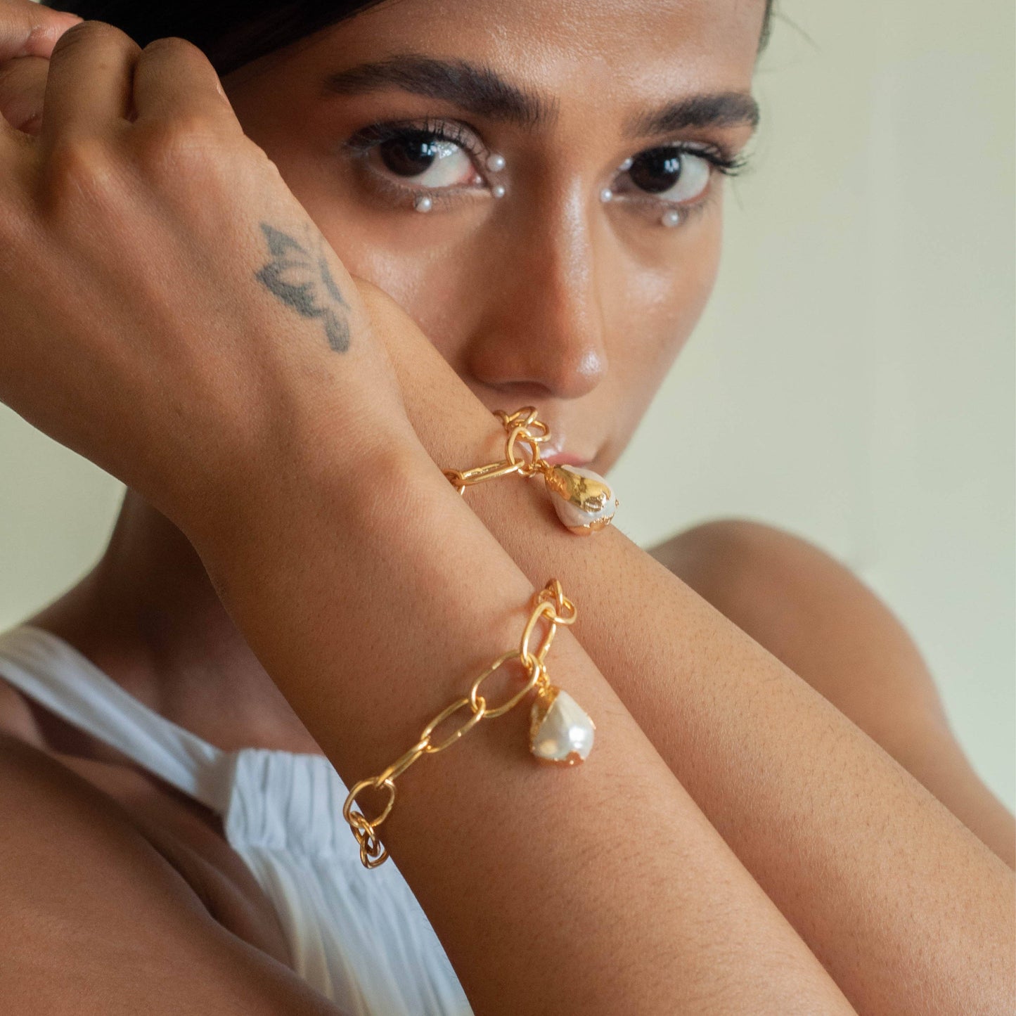Pearl & Gold Charm Bracelet Stack (Set of 3)