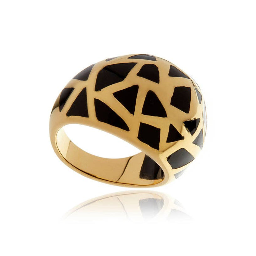 Les Racines Gold and Onyx Ceramic Ring. 3 of 4.