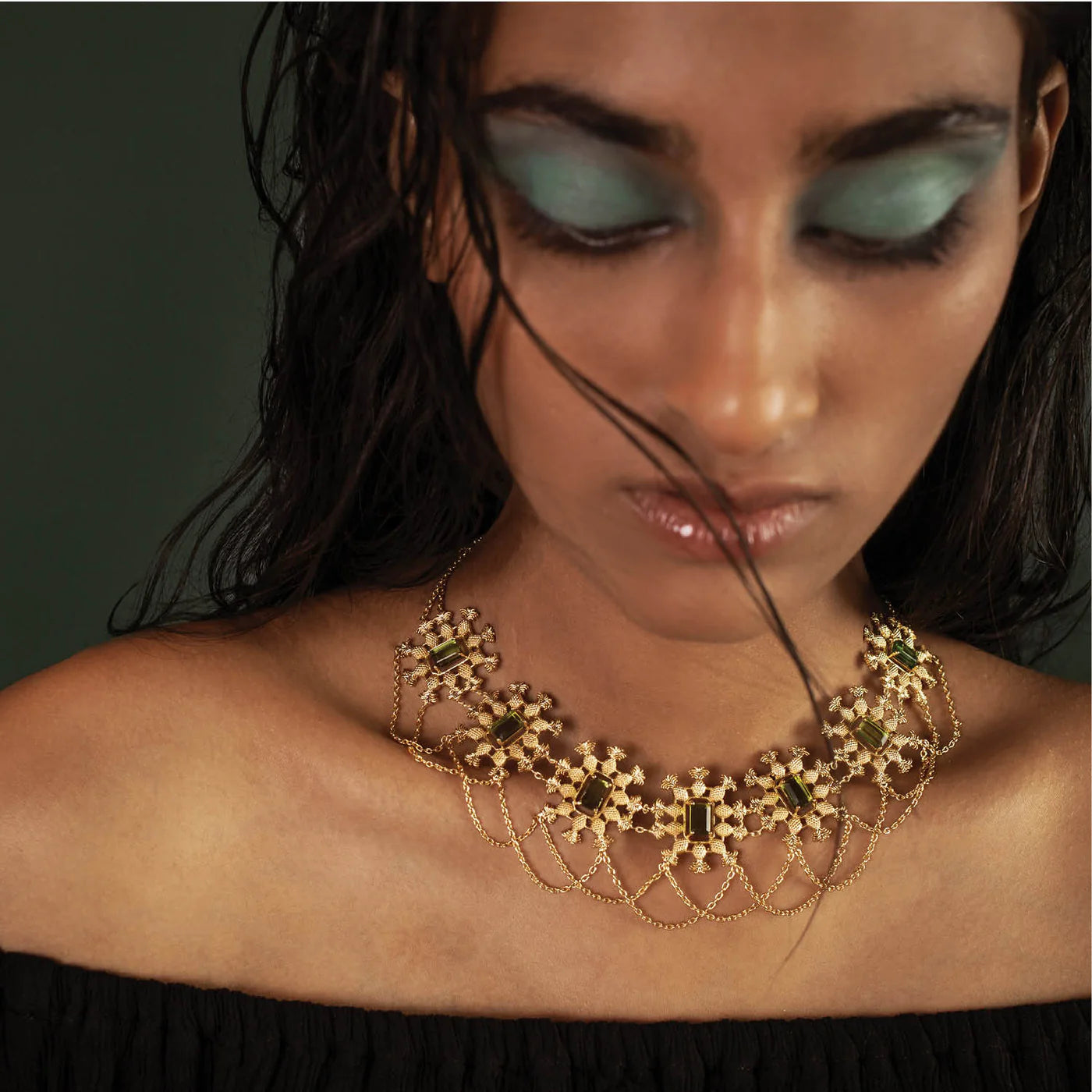 Pina Necklace - Green Topaz & Gold
