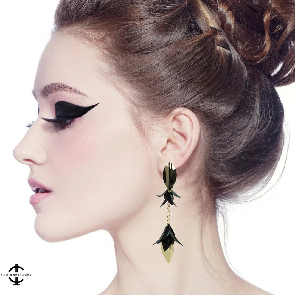 Wild Love Dangle Earrings - Black & Gold