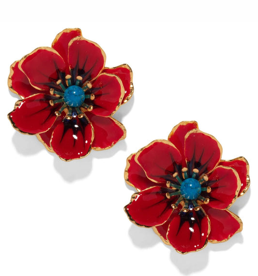 Jewel Box Floral Earrings - Ruby Red