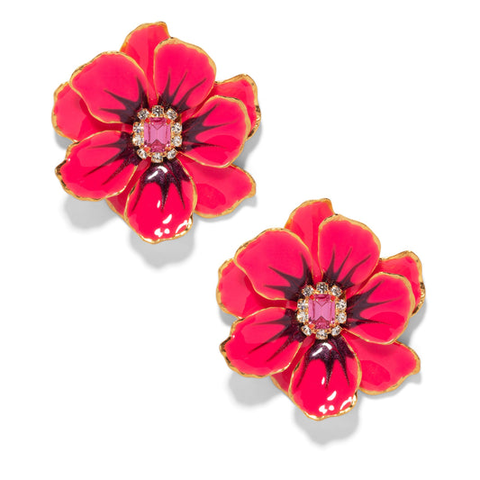 Jewel Box Floral Earrings - Neon Pink