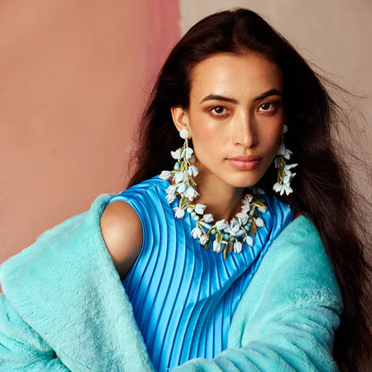 Ivana Floral Collar Necklace - Baby Blue