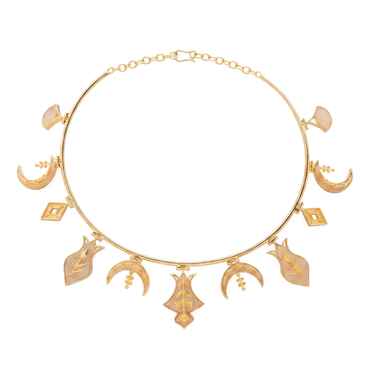 Hamsa Charm Collar Necklace - Gold & Mother of Pearl Resin