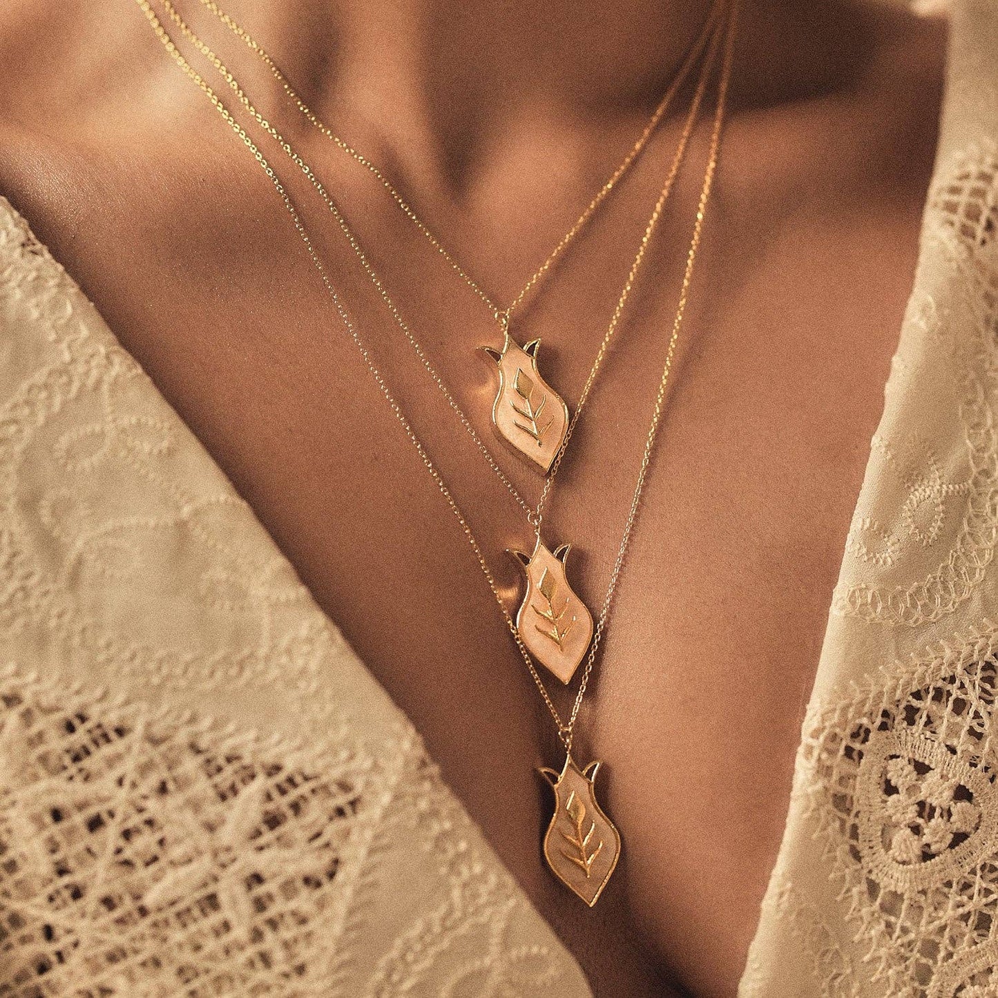 Amphora Layered Pendant Necklace - Gold & Mother of Pearl Resin