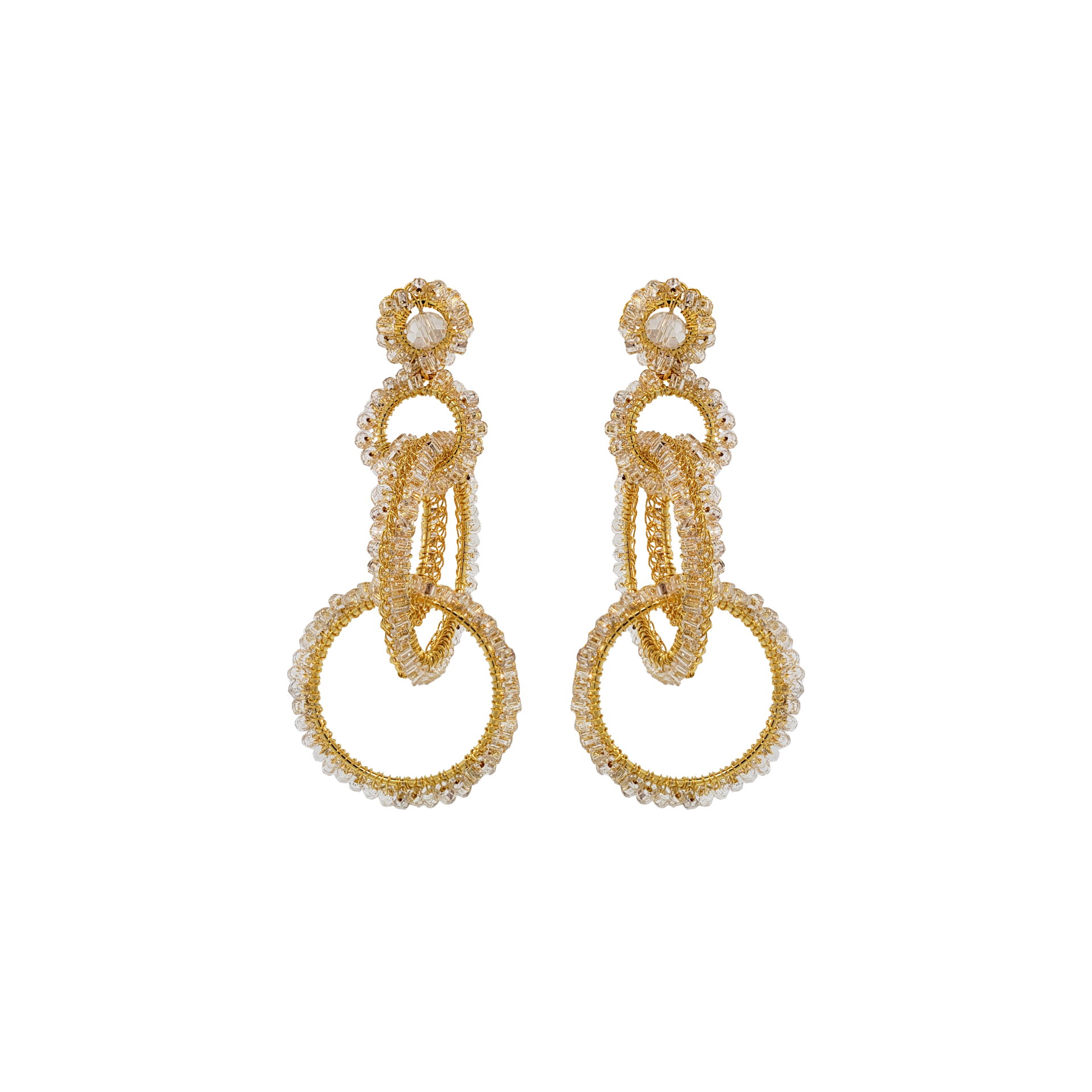 Clear White Crystal and Gold Grace Earrings. 1 of 3.