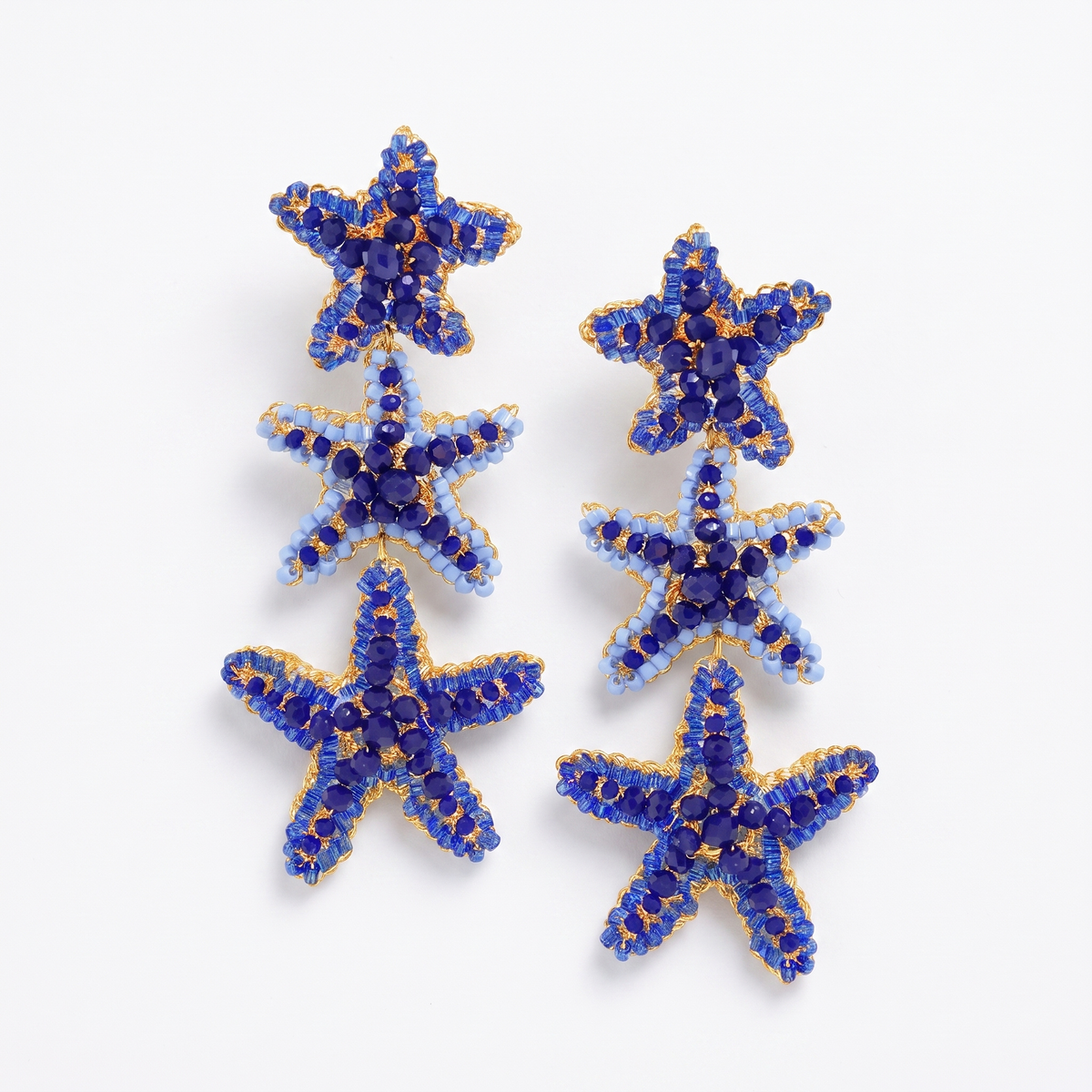 Beaded Sea Star Cascade Earrings - Cobalt Blue