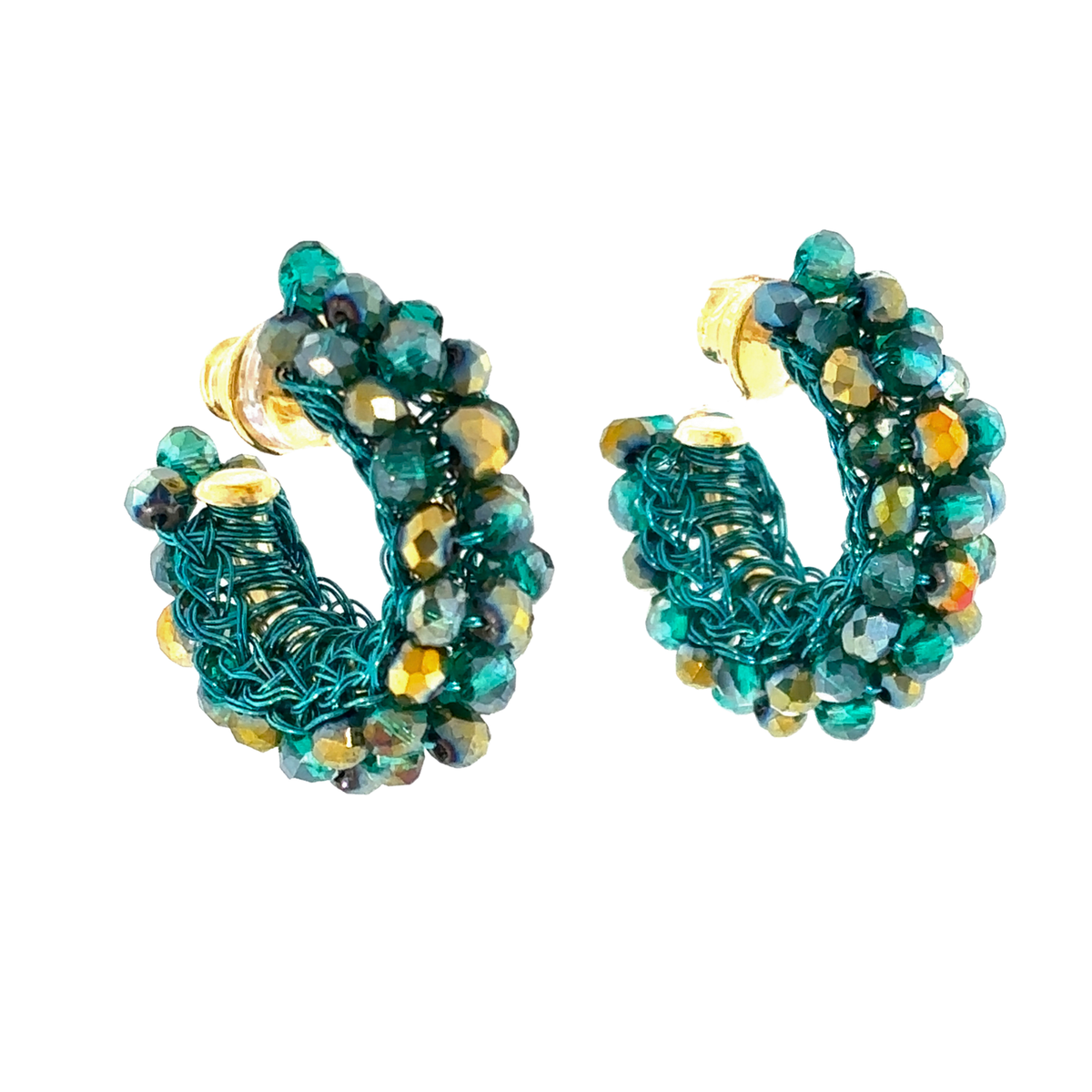 Dandelions Beaded Hoop Earrings - Teal