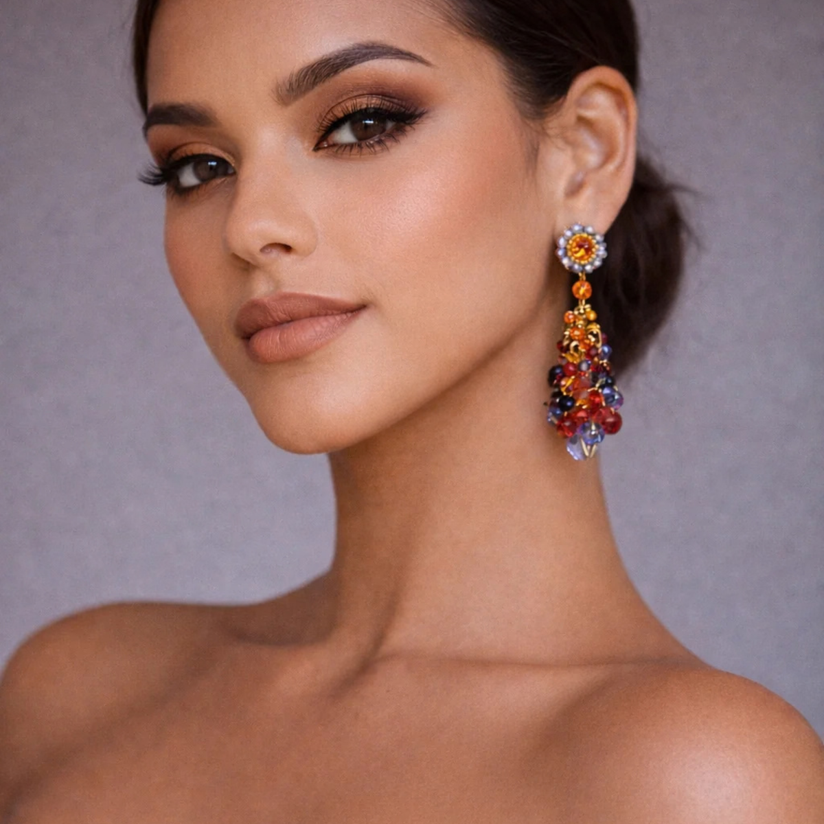 Violet Beaded Drop Earrings - Sunrise Mix