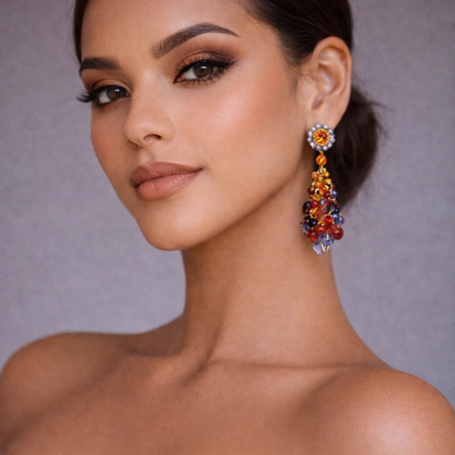 Violet Beaded Drop Earrings - Sunrise Mix