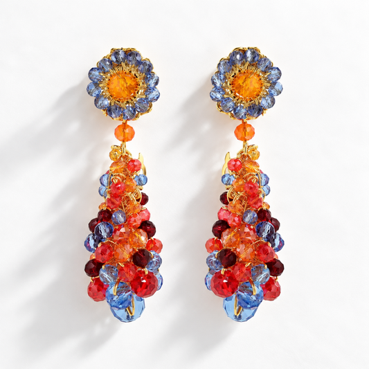 Violet Beaded Drop Earrings - Sunrise Mix