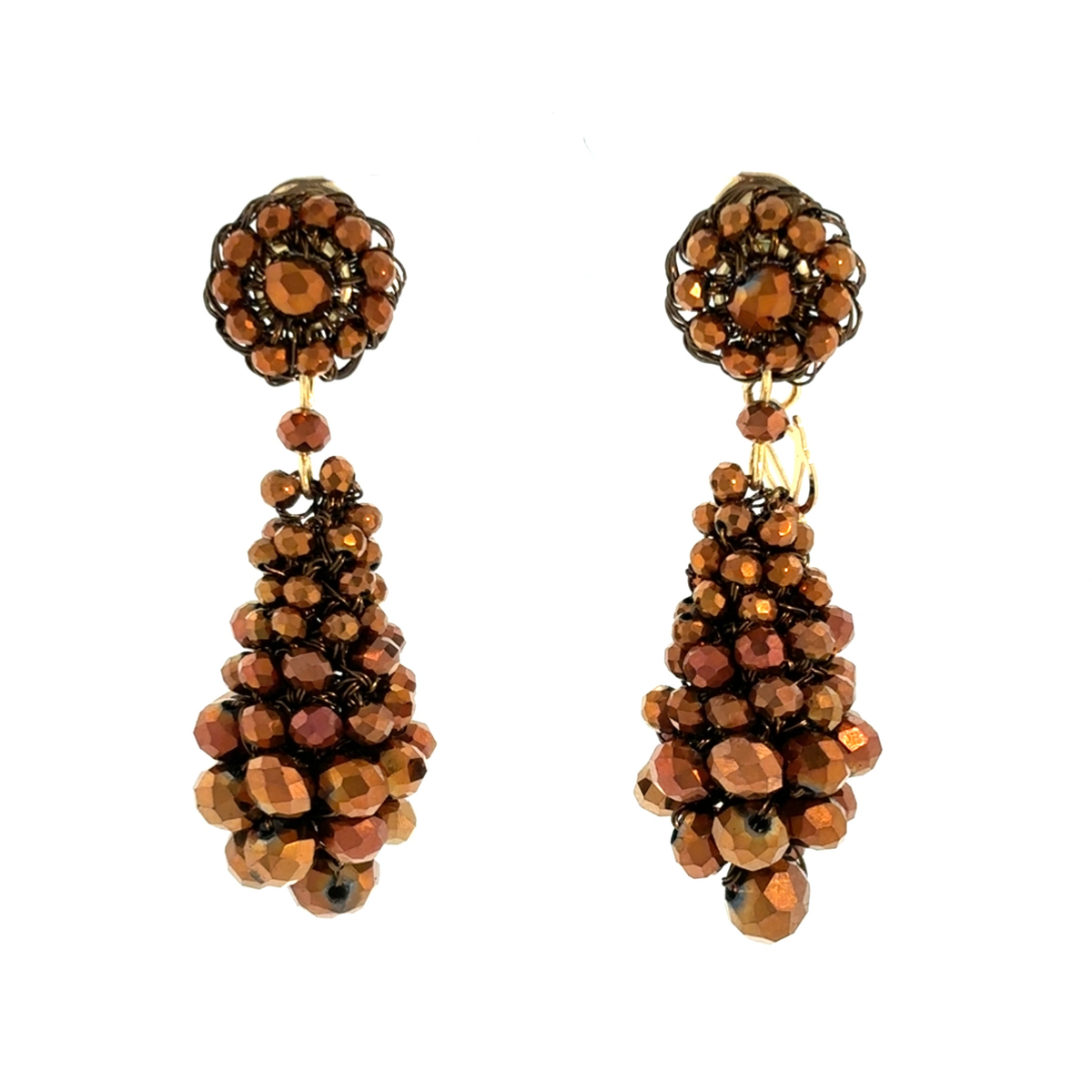 Violet Beaded Drop Earrings - Sepia