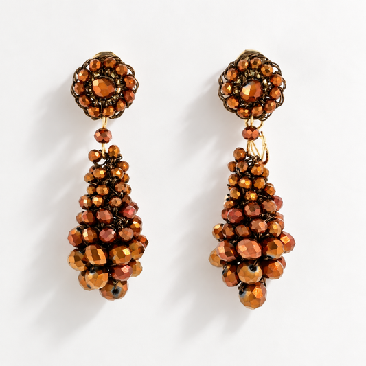 Violet Beaded Drop Earrings - Sepia