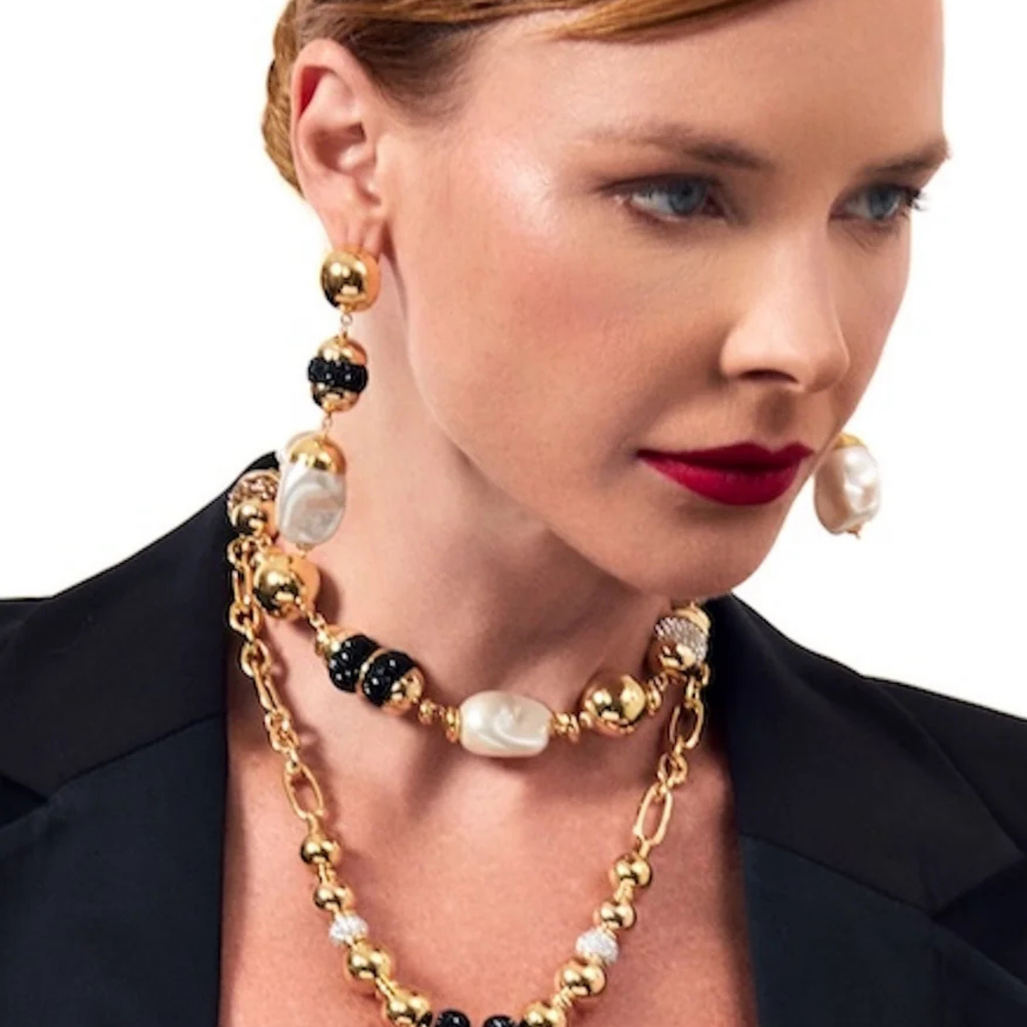 Gala Baroque Pearl & Black Crystal Dangle Earrings