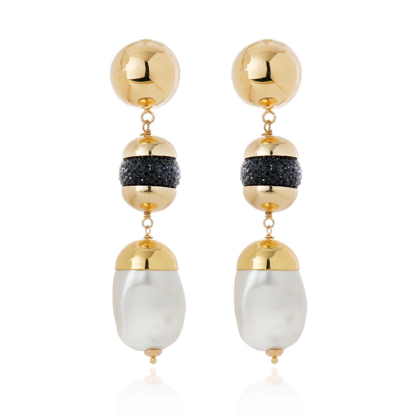 Gala Baroque Pearl & Black Crystal Dangle Earrings