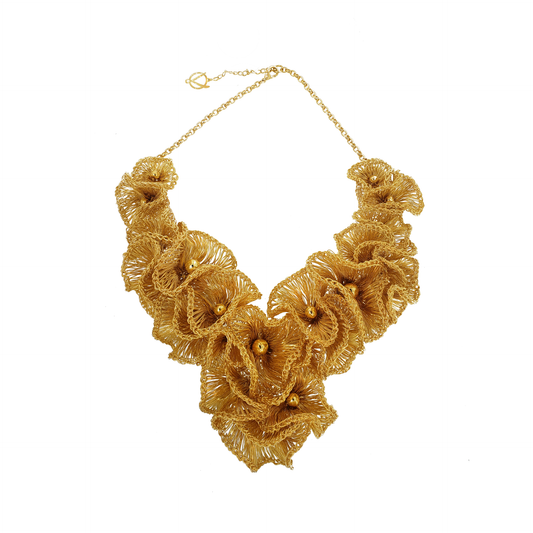 Sculpted Gold Buttercup Bib Necklace
