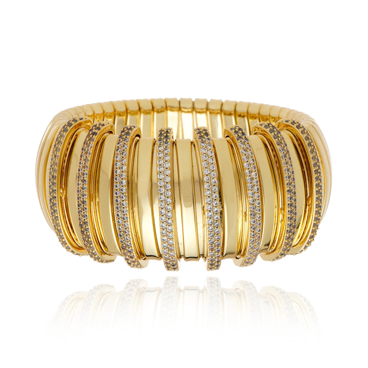 Bellagio Gold & Pave Zirconia Tubogas Bangle