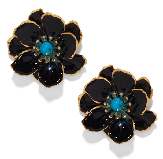 Jewel Box Floral Earrings - Black & Turquoise