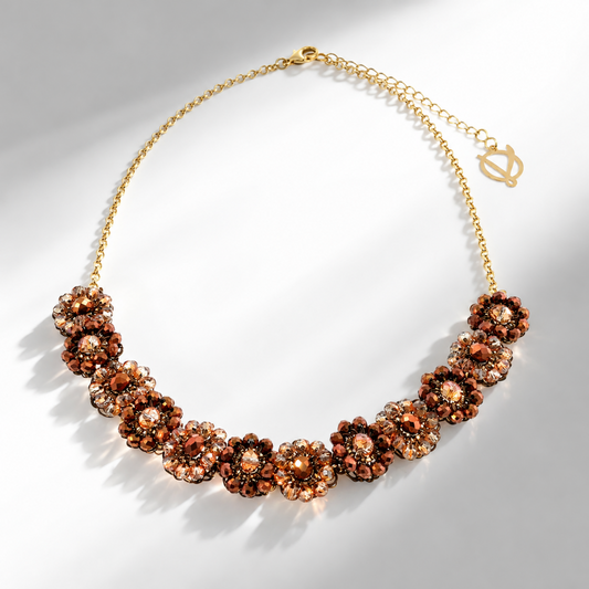 Chloe Sepia Beaded Floral Necklace