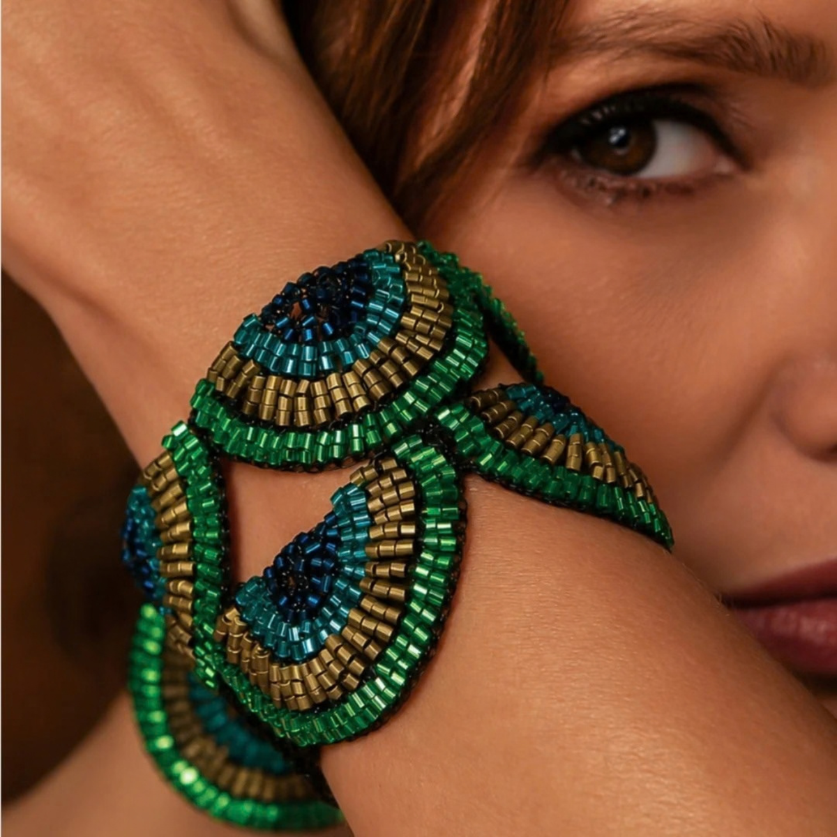 Peacock Beaded Cuff Bracelet