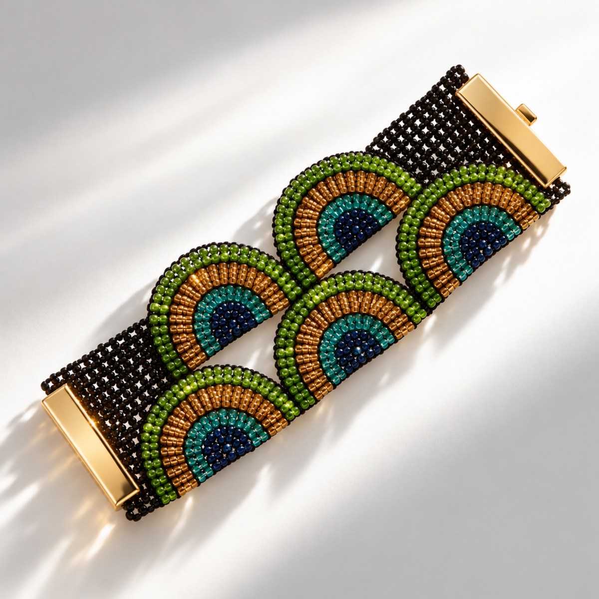 Peacock Beaded Cuff Bracelet