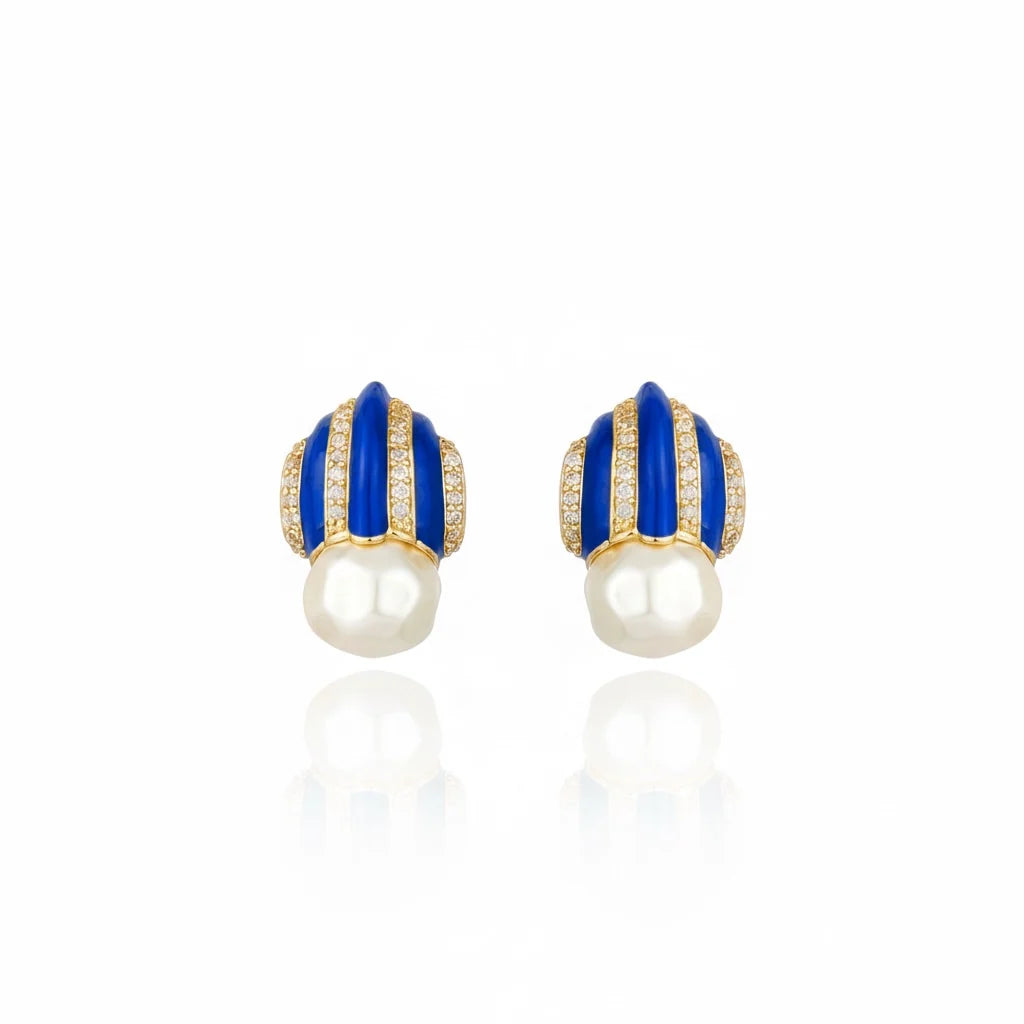 Graz Pearl & Crystal Stud Earrings - Blue