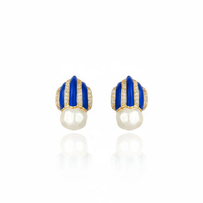 Graz Pearl & Crystal Stud Earrings - Blue