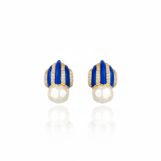 Graz Pearl & Crystal Stud Earrings - Blue