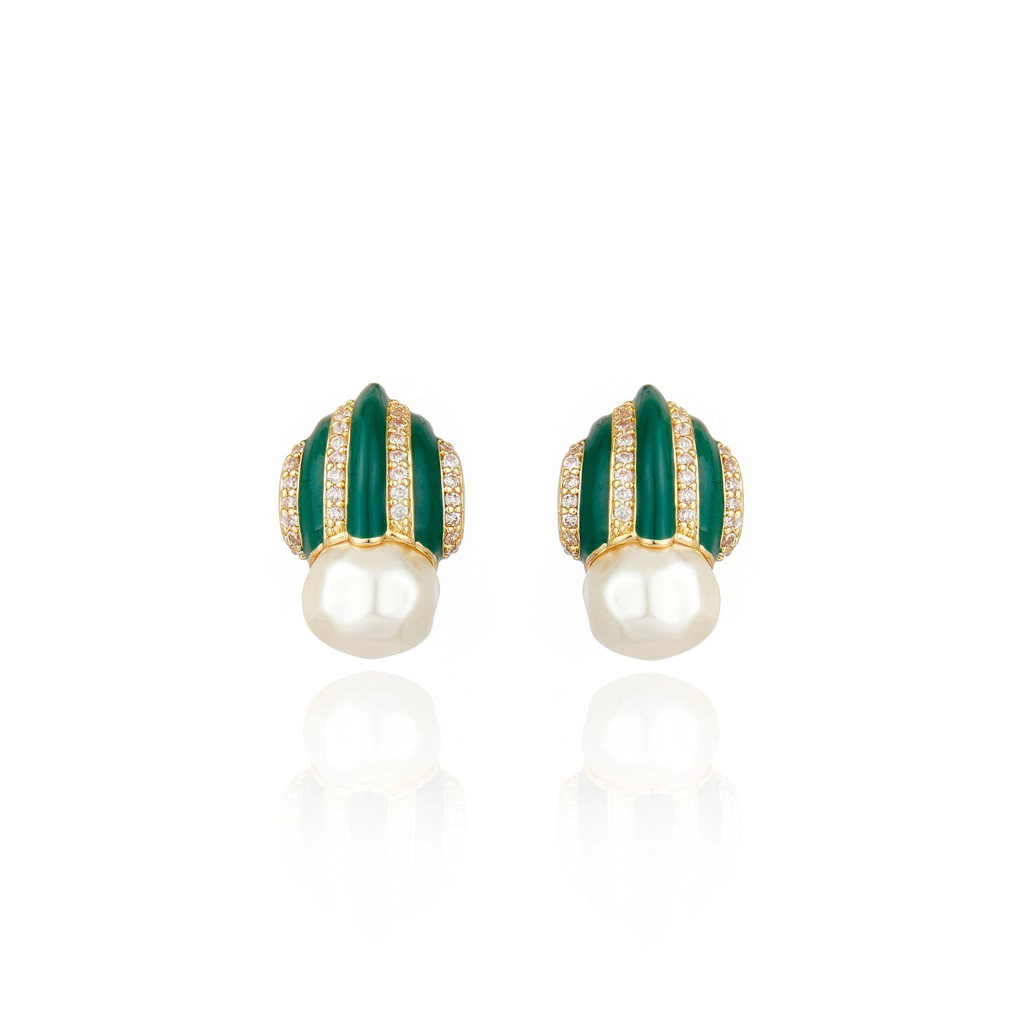 Graz Pearl & Crystal Stud Earrings - Green