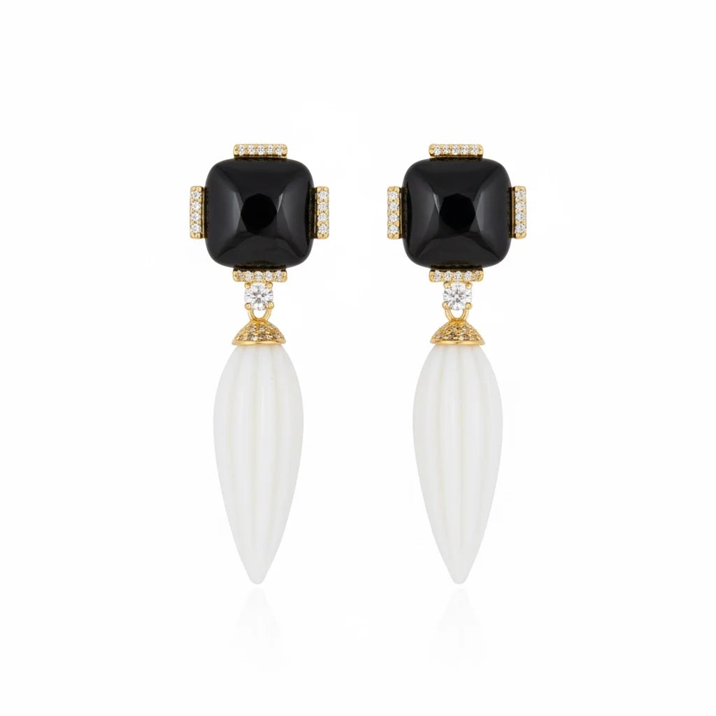 Noemia Spindle Drop Earrings - Black & White