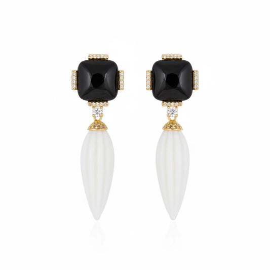 Noemia Spindle Drop Earrings - Black & White