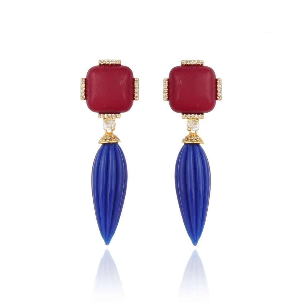 Noemia Spindle Drop Earrings - Red & Blue