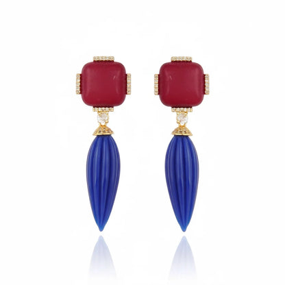 Noemia Spindle Drop Earrings - Red & Blue