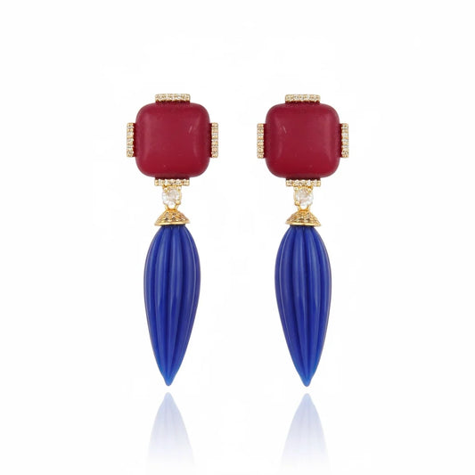 Noemia Spindle Drop Earrings - Red & Blue