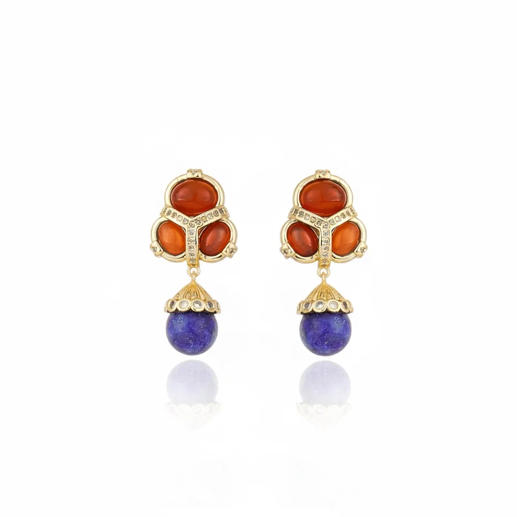 Martins Cabochon Trio Drop Earrings - Red & Blue