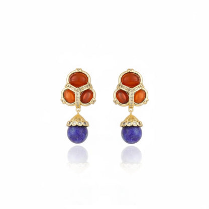 Martins Cabochon Trio Drop Earrings - Red & Blue